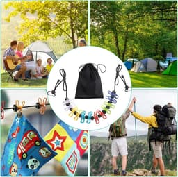 Waslijn met 12 stuks wasknijpers en antislip gesp - Uittrekbaar en geschikt voor reizen, vakanties, outdoor camping en slaapzalen (180 cm) — thumbnail 4