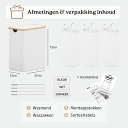 Avela Wasmand 3 vakken met deksel - 160L - Wit - Wassorteerder — thumbnail 5
