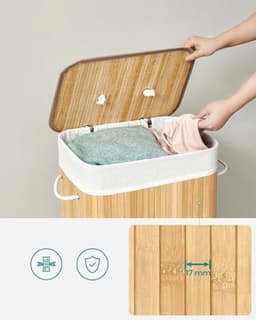 SONGMICS Bamboe Opvouwbare Wasmand met Deksel - 72 L - Beige LCB10Y — thumbnail 4