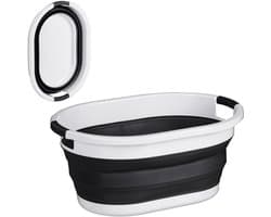 opvouwbare wasmand - 36 liter - kunststof - ruimtebesparend inklapbaar - handvatten - zwart-wit