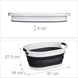 opvouwbare wasmand - 36 liter - kunststof - ruimtebesparend inklapbaar - handvatten - zwart-wit — thumbnail 2