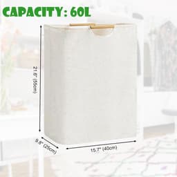 Waterdichte wasmand - Wasmand Inklapbaar -Grote opvouwbare wasmand - met versterkte houten handgreep - 60L opbergmand voor speelgoedkleding - Opbergmand voor vuile was - voor wasgoed, badkamer (lengte 56 cm) — thumbnail 5