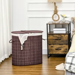 HOMCOM-Wäschekorb-Bambus, Polyester-Baumwollgewebe, Metall-62,5L x 37B x 60,5H cm-Braun — thumbnail 2
