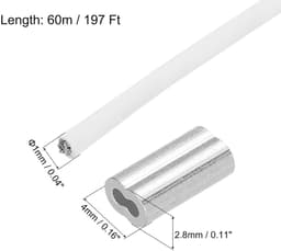 Cosensi - Metalen kabel van roestvrij staal 304 197 ft (60 m) - 3/64 inch (1 mm) met vinylcoating - inclusief 20 aluminium hulzen - voor wasrek en optillen - wit — thumbnail 3