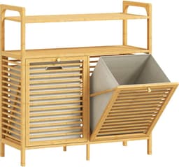 Bamboe Wasmand 82 liter met 2 los kantelbare wasmanden - Bruin — thumbnail 1