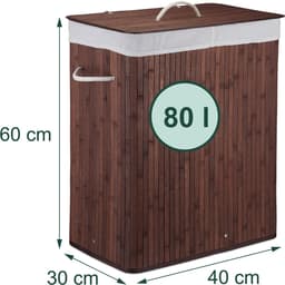 Wasmand met deksel - 80 liter - opvouwbaar - donkerbruin — thumbnail 2