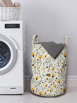 ABAKUHAUS Waszak voor kleuterschool, Gele lentebloemen, Wasmand met handvatten, Trekkoordsluiting voor wasserettes, 33 cm breed x 49 cm hoog, Geel zeegroen en zwart — thumbnail 2