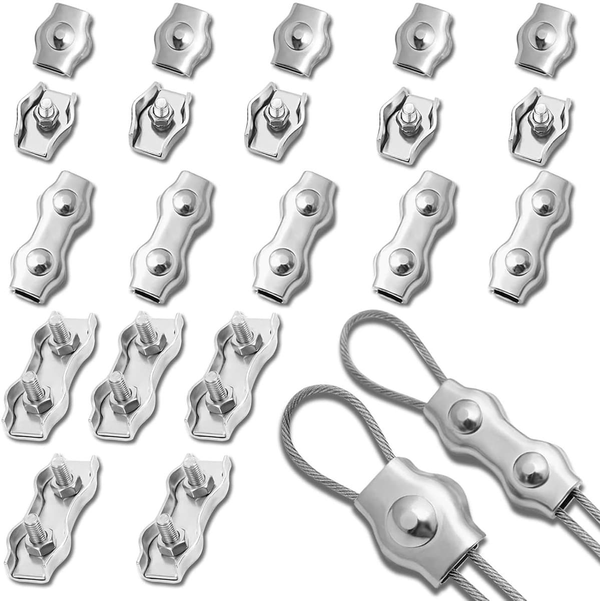 Allecta - Set van 20 Kabelklemmen voor Staal 3 mm - Roestvrij Staal Kabelklemmen voor Waslijn en Luifel - Draadkabelklemmen. — afbeelding 1