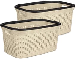 KIPIT Wasmand - 2x - crème/beige - kunststof - rotan - inhoud 36 L — thumbnail 1