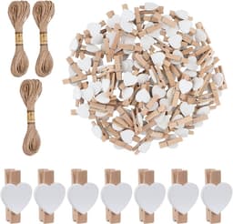 100 Mini Houten Hartvormige Kledinghangers voor Foto's en Knutselen met Jute Touw — thumbnail 1