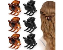 6x Middelgrote Haarclips Set - Stevige Klauwclips voor Dik en Normaal Haar - Zwart & Bruin