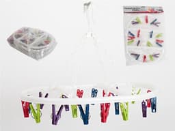 Wasgoed droogcarrousel/droogmolen - 20 clips/knijpers - multi kleuren - kunststof - 29 x 42 cm — thumbnail 1