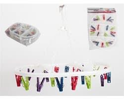 Wasgoed droogcarrousel/droogmolen - 20 clips/knijpers - multi kleuren - kunststof - 29 x 42 cm