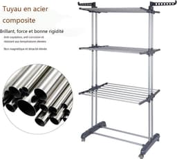 Wasrek op 3 Etages met Parkeerrem Wielen - Roestvrijstalen Buizen - Maximale Belasting 38 KG - Grote Capaciteit - Maat 172 x 72 x 50cm — thumbnail 5