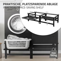 Wasmachine verhoger, Wasmachine Onderstel dubbel 61x53.5x37 cm met uitschuifplank in zwart ML design — thumbnail 2