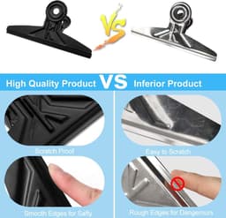 Extra Grote Bulldog Clips Zwart, 2 PCS 20cm RVS Huge XL Bull Paper Clip Clamps (7 7/8 inch) — thumbnail 3