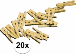 Mini knijpertjes - 20x - goud - 2 cm - hout - knijpers - miniknijpers voor kaarten - kaarten ophangen — thumbnail 2