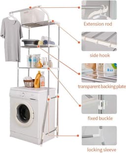 Wasruimte Plank - 3 Tier Over Wasmachine Opslag - Badkamer Organisatie Ruimtebesparende Rekken - Ivoor Wasmachine rek — thumbnail 4