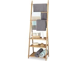 Inklapbaar bamboe handdoekrek badkamerrek - 3 planken 3 stangen 4 haakjes - HxBxD: 152x53x31 cm natuur Wasmachine rek