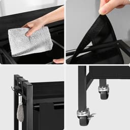 Norwich Wasmand op Wieltjes - Grote wassorteerder - 3 vakken en 4 haken - Uittrekbaar en verwijderbaar - 3 x 38 L - Zwart — thumbnail 5