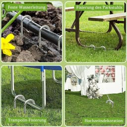 Grondanker-trampoline set van 10 stuks roestvrij staal haringen - stabiel en heavy duty 30 cm metalen J-vormige bodemnagels — thumbnail 3