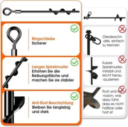 Grondankers om in te draaien set van 4 - Heavy duty trampoline voor tenten en schommelframe - Luifels camping - Bestand tegen sterke wind en roestvrij — thumbnail 5