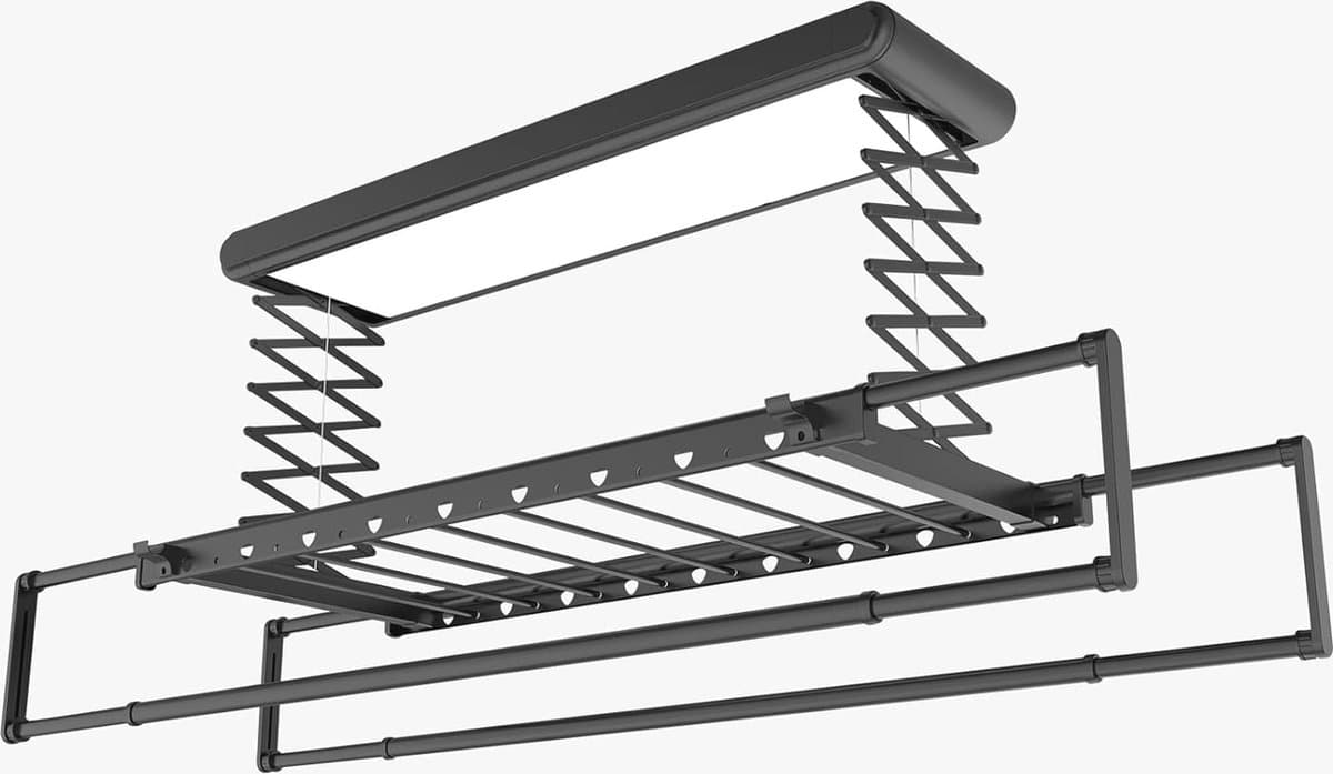 Verstelbaar Plafond Kleding Droogrek met Afstandsbediening en LED Verlichting — afbeelding 1