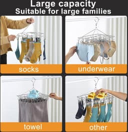 Roestvrijstalen sokken-drogers wasrek draaibare sokkenhouder - winddichte kleerhanger - 40 wasknijpers - sokken ondergoed - kleding handschoenen - handdoeken — thumbnail 2