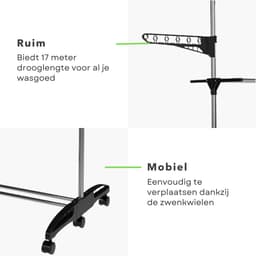 Droogrek Inklapbaar - Droogrek - Wasrek - Droogtoren - 17 Meter Drooglengte - Verrijdbaar - Metaal en Kunststof - Inclusief EBOOK — thumbnail 5