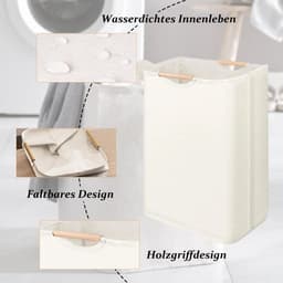 Dailygoods- Wasmand 2 Stuks - Smalle Wasmand - Wasmand met Houten Handgrepen - Polyester-Katoen - 40 × 30 × 59 cm - Wasverzamelaar - Wasmanden — thumbnail 4