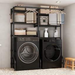 Extra Groot 6-Laags Opbergrek voor Bovenop Wasmachine – Dubbele Kolom, Verstelbare Planken, Robuust Stalen Organizer voor Wasruimte – Staande Plank — thumbnail 5