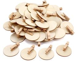 Dailygoods- Houten Klemmen 50 Stuks - 4,8 cm - Natuurlijk - Ronde Schijf - Knutselklemmen - Decoratieve Klemmen - Mini Klemmen voor Ansichtkaarten