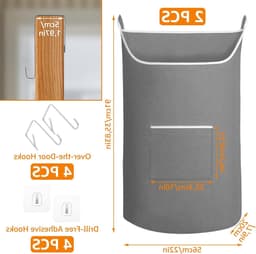 Hanging waszakken voor aan de muur - 2 stuks, 91 x 56 cm, grote opbergzakken voor was, grijs, ruimtebesparend en praktisch — thumbnail 5