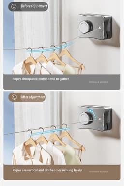 Kraftverdia® Uitschuifbare Drooglijn Voor Aan De Muur 5m – RVS-lijn 5 m, Vergrendeling, Max. 20 kg, Ruimtebesparend, ABS Behuizing, Wit — thumbnail 5