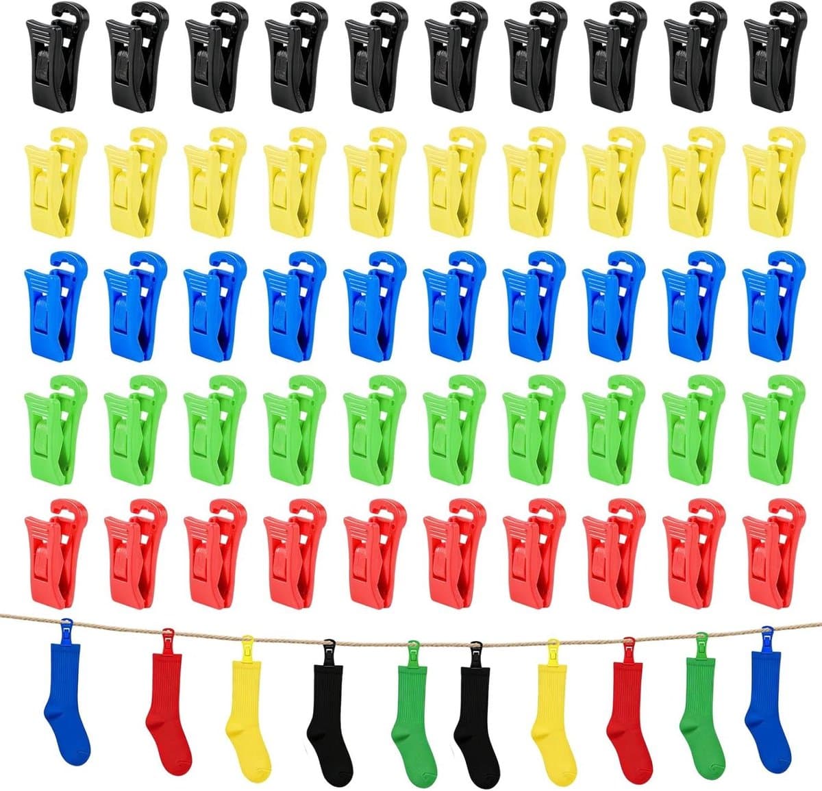 Sokkenklemmen Set - Wasclips Organizer - Sokken Wassen - Met Ophanghaken - 50 Stuks - Meerkleurig — afbeelding 1