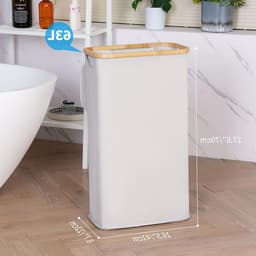Wasmand met deksel 63L - Compacte lichtgrijze wasmand voor kleding en wasgoed — thumbnail 2