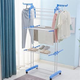 Wasrek met wieltjes - Kledingdroger toren - Ruimtebesparend drogen - Inklapbaar met zijvleugels - 170 cm hoog - Blauw — thumbnail 3