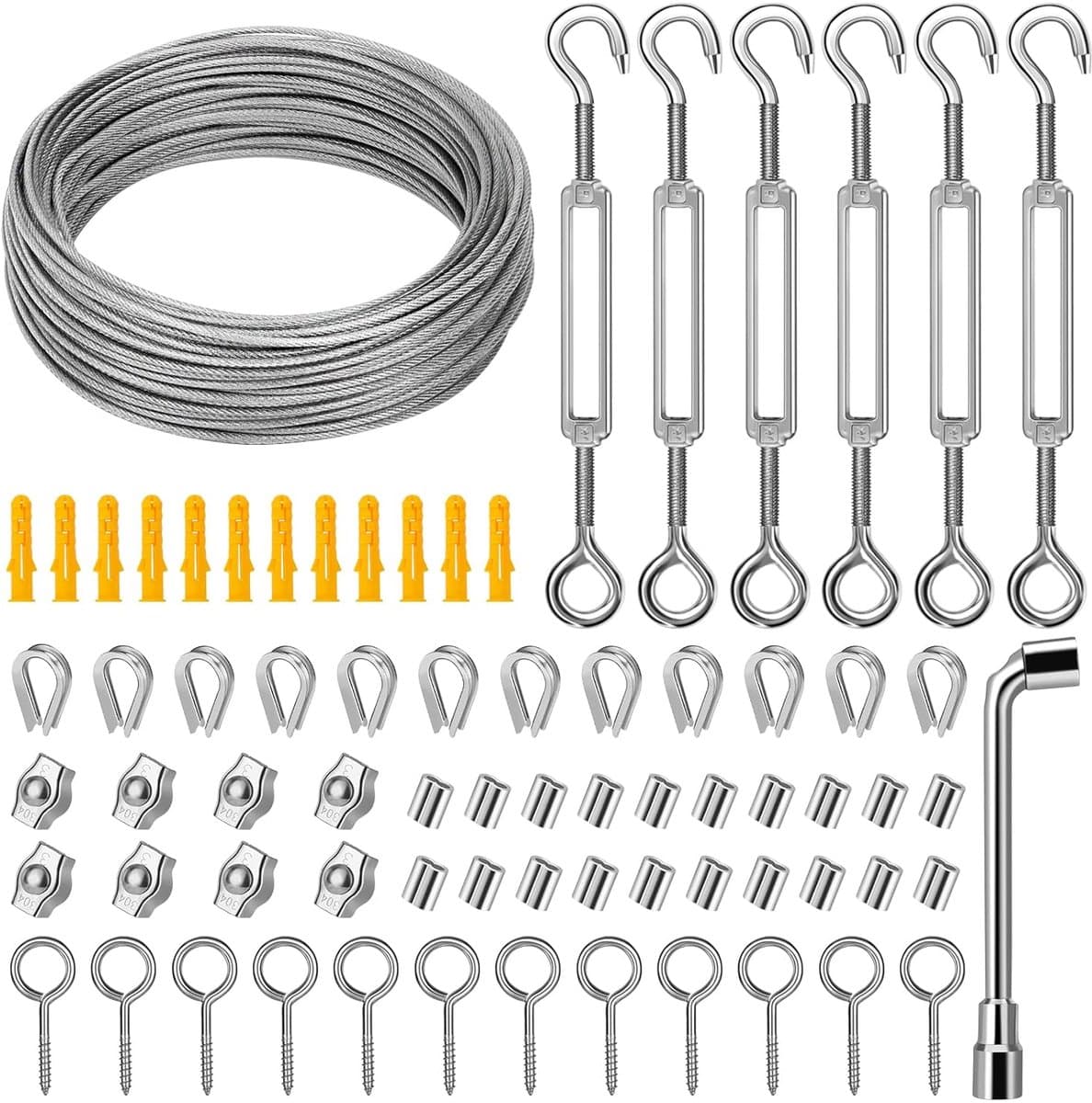 Kabelset Met Staaldraad - 35m/2mm Roestvrijstalen Kabel - M4 Spanschroeven - Tuindraad Voor Het Vastzetten Van Klimplanten, Druivenranken, Klimrek Of Tent — afbeelding 1