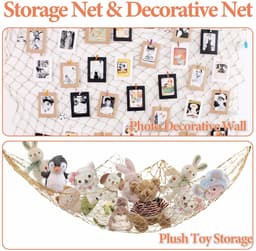 Dailygoods- Opbergnet Bohemian Macramé - Hangende Opberger - Opberg Etui - Knuffels - Decoratie - 40 Clips - 2 m Pluche Dier - Opbergnetten — thumbnail 2