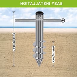Parasol Grondanker voor Tuin, Schroef in de Grond, 42cm Aarde Spike-Stand voor Zonneparasol, Rotating Kledinglijn en Strandanker voor 3-5cm Paal met Verwijderbare Handgreep — thumbnail 2