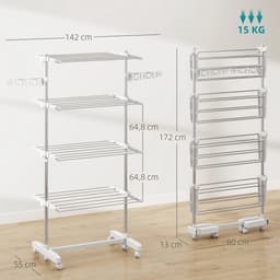 Novari - Wasrek - Droogrek - Droogtoren - Droogrek inklapbaar - 4 verstelbare niveaus - 142x55x172cm - 8 opklapbare zijvleugels — thumbnail 3