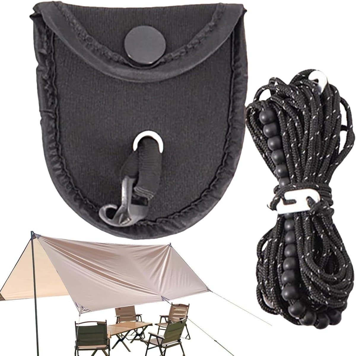 Reis Waslijn - Droogtouw Camping - Kleding Drogen - Winddicht Parelsysteem - 3.5 Meter - Zwart — afbeelding 1