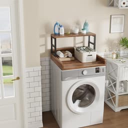 Wasmachine Droger Werkblad - Wasrek Bovenbouw - Was Sorteren - Met Plank - 60 x 60 cm - Walnoot — thumbnail 3