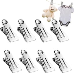 Wasknijpers Zwaar - Kledingclips Hanger - Kleding Drogen - Roestvrij Staal - 8 Stuks - Wit — thumbnail 1