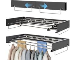 Verstelbare Wandgemonteerde Kledingdroger | Vouwbare Waslijn met 80 cm Stangen | Ideaal voor Binnen en Buiten, Perfect voor Badkamer en Balkon