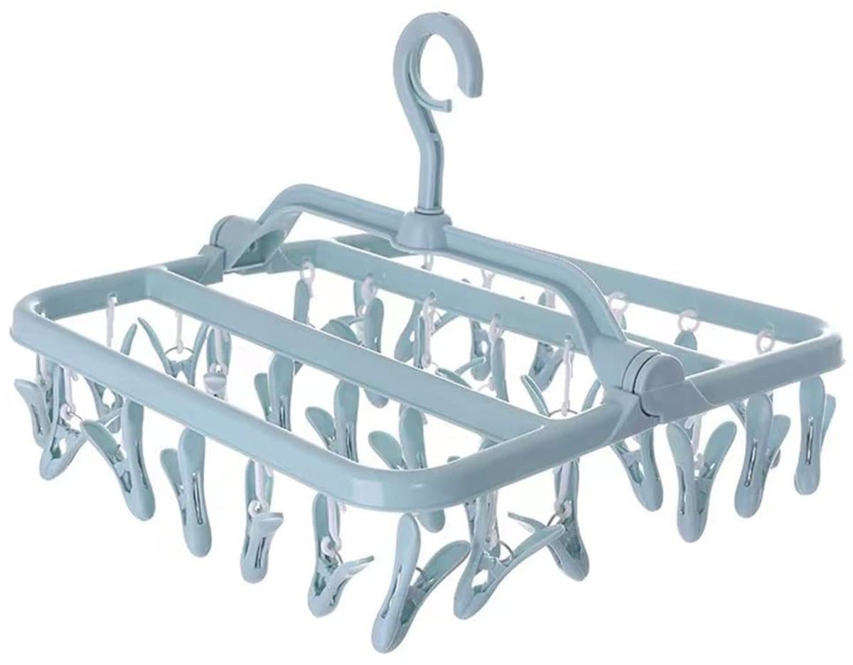 Allecto - Hangende wasdroger - Wasknijpers - Duurzaam design - Blauw - Kledinghanger - Ideaal voor ondergoed en babykleding - Inklapbaar voor eenvo... — afbeelding 1