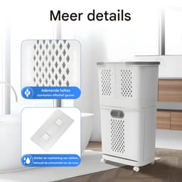 2-Laags Wasmand met Wielen – Multifunctionele Laundry Sorter met Uitneembare Wasmand – Badkamer Opberg Organizer – Grijs/Wit — thumbnail 3