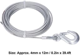 Dailygoods- Lierdraadkabel Gegalvaniseerd - Roestvrij Staal - 4 Mm X 12 M - 2000LBS Sterkte - Lierkabel Vervanging - Zelfsluitende Haak - Trekkabel — thumbnail 4