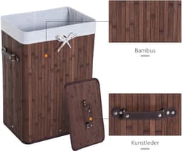 Killogood Smalle wasmand met deksel - 72L - met handgreep - verwijderbare waszak - voor wasruimte - slaapkamer - badkamer - donkerbruin — thumbnail 3