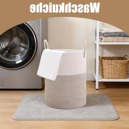 Gevlochten wasmand met handvat, ronde opbergmand voor dekens en speelgoed, 38 x 50 cm, ideaal voor woonkamer of wasruimte, stijlvol en praktisch — thumbnail 5